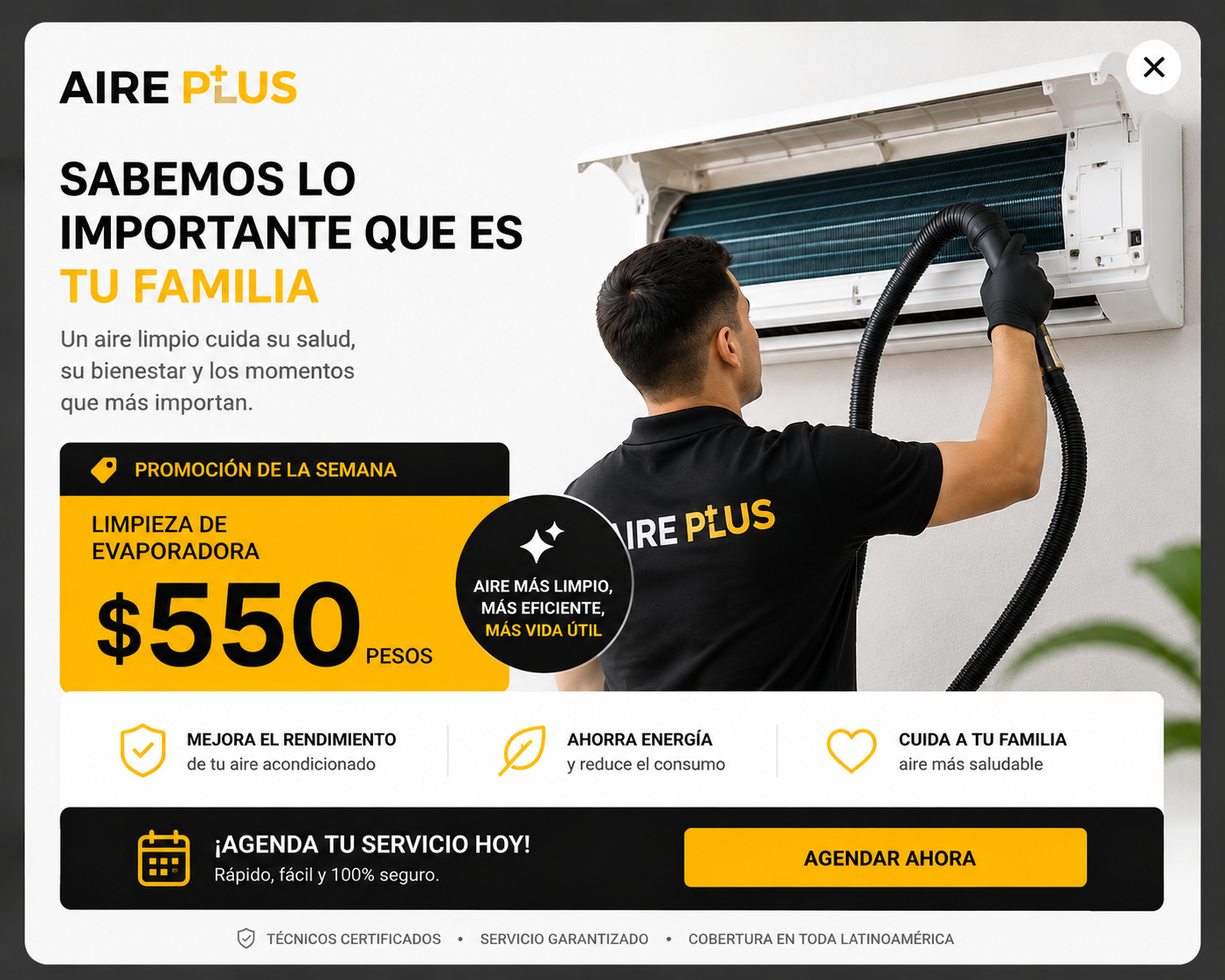 Promoción de la semana: Limpieza de evaporadora $550 pesos. Agenda hoy.